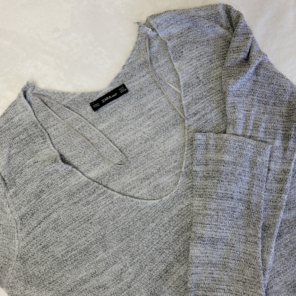 Zara Knit Gray Heather Long Sleeve Knit Top Size Small Womens